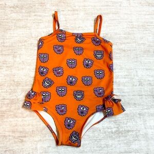 Hugo Loves Tiki Girls 6T Orange Purple Grape Print Ruffle One Piece Swimsuit